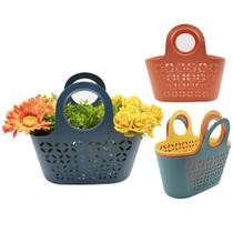 Cesta Organizador Multiuso Plástico Casa Cozinha com Alça - Laranja