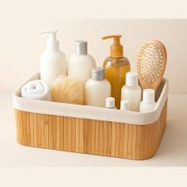 Cesta Organizadora de Bambu com Forro de Tecido Removível 25cm Decorativa Mek Cesta Organizadora de Bambu com Forro de Tecido Removível 25cm Decorativa Mek