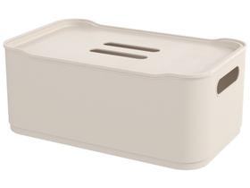 Cesta Organizadora Fit Grande 5,6L Coza Fit Plástico Light Bege Com Tampa