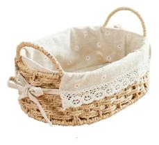 Cesta Organizadora Oval Rattan Com Forro Removível