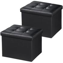 Cesta otomana de armazenamento, banquinho dobrável, couro, preto Cesta otomana de armazenamento, banquinho dobrável, couro, preto