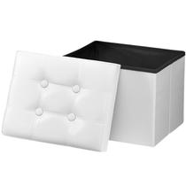 Cesta otomana de armazenamento: banquinho dobrável de couro branco Cesta otomana de armazenamento: banquinho dobrável de couro branco