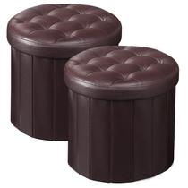 Cesta otomana de armazenamento com couro marrom de armazenamento Cesta otomana de armazenamento com couro marrom de armazenamento