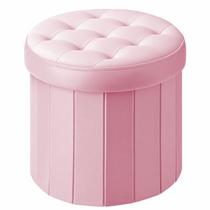 Cesta otomana dobrável para armazenamento, redonda, 36x36x33cm, veludo rosa Cesta otomana dobrável para armazenamento, redonda, 36x36x33cm, veludo rosa