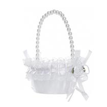 Cesta para Daminha de Cetim Yuudar com Alça de Pérolas 12 x 18 cm Cesta para Daminha de Cetim Yuudar com Alça de Pérolas 12 x 18 cm