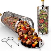 Cesta para Grelhar 2 Unidades Basinel em Aço Inoxidável 304 com Cabo de Madeira