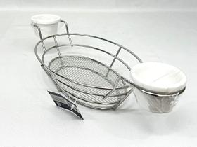 Cesta para Lanches em Inox c/ Molheiras - 34,5x15x6cm