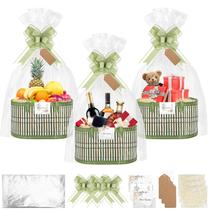 Cesta para presente SelfTek de bambu trançado, kit com 3 unidades, verde, 30 x 20 x 15 cm