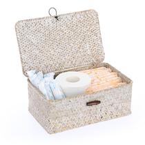 Cesta pequena de vime Sumnacon com tampa, cestos retangulares de tecido para produtos de higiene pessoal, armazenamento de tampões, cesta de armazenamento de vime com tampa, cestos decorativos de armazenamento de ervas marinhas para prateleira, mesa de banheiro, cal