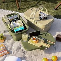 Cesta Picnic Piquenique Dobravel Com Tampa Vira Mesa Bege Top House