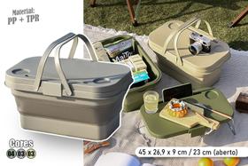 Cesta Picnic Piquenique Dobravel Com Tampa Vira Mesa Cinza Top House
