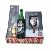 Cesta Presente Corinthians Namorado com Faca, Taça e Cerveja