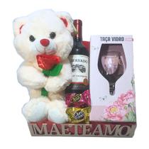 Cesta Presente Mãe Te Amo Com Urso Taça E Vinho Dia Das Mães