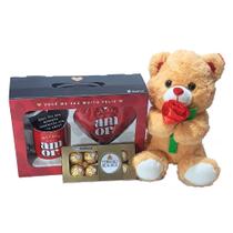 Cesta Presente Namorados Com Urso, Caneca E Almofada Cesta Presente Namorados Com Urso, Caneca E Almofada