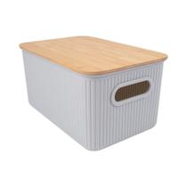 Cesta Retangular Cinza com Alça e Tampa em Bambu 29507 - L'Hermitage