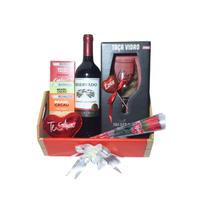 Cesta Romântica Vinho, Taça e Chocolates Brasil Cacau Presente Especial