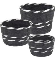 Cesta Sawalli Home&Co Fibra Preto 3pçs para Organizar Guardar e Decorar a Casa