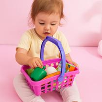 Cesta Supermercado Brinquedo Feirinha Frutas Rosa Menina Faz Conta Presente Criança Cesta Supermercado Brinquedo Feirinha Frutas Rosa Menina Faz Conta Presente Criança
