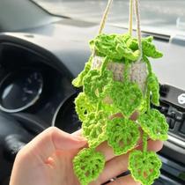Cesta suspensa de crochê para planta de carro Boho, planta suspensa para decoração de carro