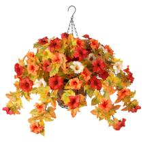 Cesta suspensa de flores artificiais para decoração de outono Ammyoo