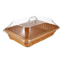 Cesta tecida para servir pão de vegetais com tampa acrílica