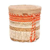 CESTA TRAMADA GISELE P FIBRA NATURAL E LARANJA 25cm CESTA TRAMADA GISELE P FIBRA NATURAL E LARANJA 25cm