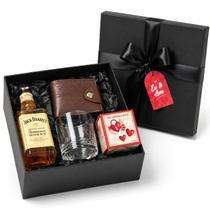 Cesta Whisky 375ml Copo Carteira Chocolate Presente Homem Tipo:Love - Whisky Honey (Mel)