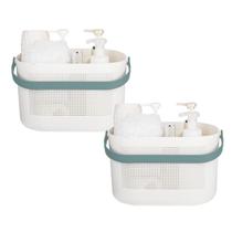 Cestas de armazenamento de plástico UUJOLY com alças para banheiro, pacote com 2 Cestas de armazenamento de plástico UUJOLY com alças para banheiro, pacote com 2