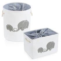 Cestas de Armazenamento para Bebê - Kit com 2 Cestos Decorados com Elefantes