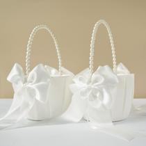 Cestas de flores de casamento para meninas ATAILOVE Ivory Satin, 2 unidades Cestas de flores de casamento para meninas ATAILOVE Ivory Satin, 2 unidades
