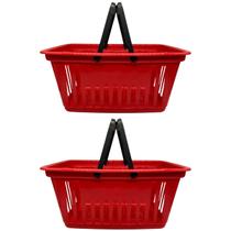 Cestas de Mercado Pequena Kit 2 Vermelha com Alça Plástica Preta 8L