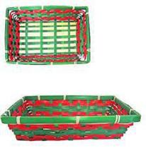 Cestinha De Bambu Retangular Vermelho Com Verde 30x20x8cm - CAMPINEIRA