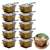 Cestinhas Quadrada Preta Metal Aramado Servir Porções Petiscos Batata Frita Lanchonete Restaurante
