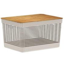 Cesto 20L Organizador OU Grid Bege com Tampa de Bambu Cesto 20L Organizador OU Grid Bege com Tampa de Bambu