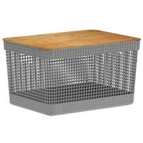 Cesto 20L Organizador OU Grid Cinza com Tampa de Bambu Cesto 20L Organizador OU Grid Cinza com Tampa de Bambu