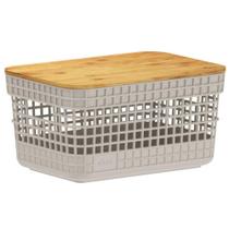 Cesto 2,5L Organizador OU Grid Bege com Tampa de Bambu Cesto 2,5L Organizador OU Grid Bege com Tampa de Bambu