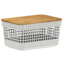 Cesto 2,5L Organizador OU Grid Branco com Tampa de Bambu Cesto 2,5L Organizador OU Grid Branco com Tampa de Bambu