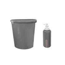 Cesto 9L e Porta Alcool Gel Dispenser Plastico Cinza 480ml