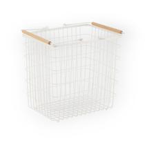 Cesto aramado 47l com alca de bambu branco oikos