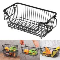 Cesto Aramado Multiuso Preto Fosco Empilhável Retangular