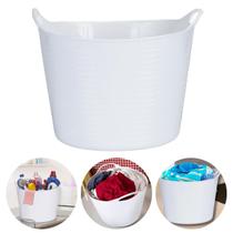 Cesto Balde Organizador Bagunça Brinquedos Roupa Suja Lavanderia Flexível 42 Litros Branco Com Alças