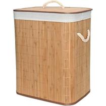 Cesto Bambu Retangular com Alça Para Roupa Suja Lavanderia Banheiro