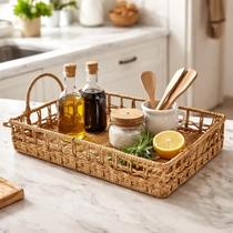 Cesto Bandeja Decorativa Multiuso Em Fibra Natural Organizador De Cozinha