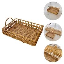 Cesto Bandeja Rústica Em Fibra Natural Trançada Com Alças Cesto Bandeja Rústica Em Fibra Natural Trançada Com Alças