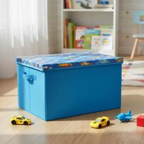 Cesto bau azul porta brinquedo infantil montessoriana