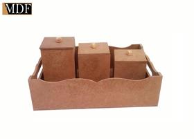 Cesto Bebê Liso com Alça e 3 Potes Mdf Madeira