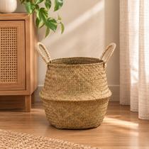 Cesto Cachepot Decorativo Organizador Multiuso Dobrável Em Seagrass Trançado Grande Com Alça Cesto Cachepot Decorativo Organizador Multiuso Dobrável Em Seagrass Trançado Grande Com Alça