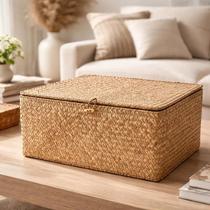 Cesto Caixa Organizador Decorativo Multiuso Com Tampa Baú Em Fibra Natural Seagrass Tamanho Grande Cesto Caixa Organizador Decorativo Multiuso Com Tampa Baú Em Fibra Natural Seagrass Tamanho Grande