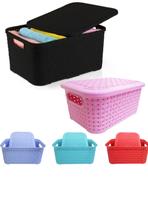 Cesto caixa organizador plastico retangular rattan com tampaalca preto rosa azul cinza 2/4/7 ou 15l