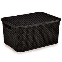 Cesto Caixa Organizador Rattan Grande Tampa Nitron Cor Preto